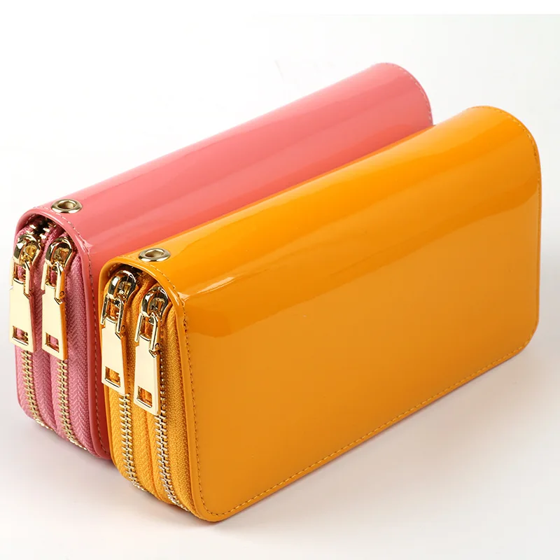 

2021 New Fashion Women Wallet Long Double Zipper Clutch Shiny Wallet Women Coin Purse Mobile Phone Bag Luxury Designer