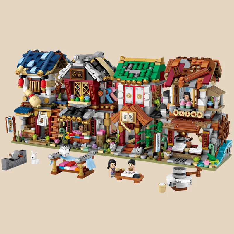 

Chinese Style Building Blocks China Street Pub College Pawnshop Smithy Academy Cloth Village Medicinal Shop 3d Model Mini Brick