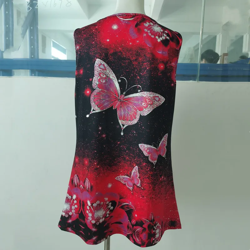 

Sexy V-Neck Zipper Tank Top Butterfly Print Sleeveless Plus Size Tops Loose Cotton Basic Women Camisole Summer Clothes For Women