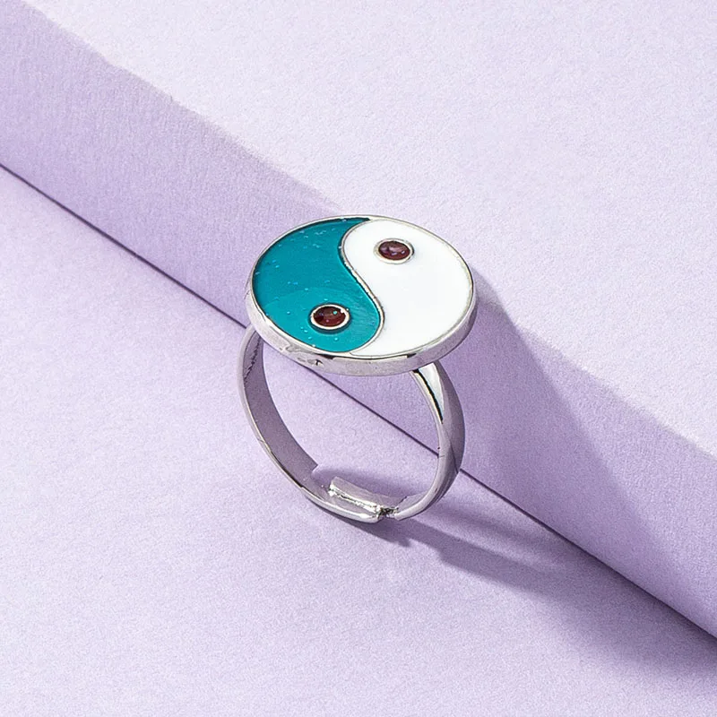 

Ins Trendy Blue White Enamel Yin Yang Tai Ji Trigram Minimalism Men Finger Midi Rings Korean Fashion Women Party Jewelry