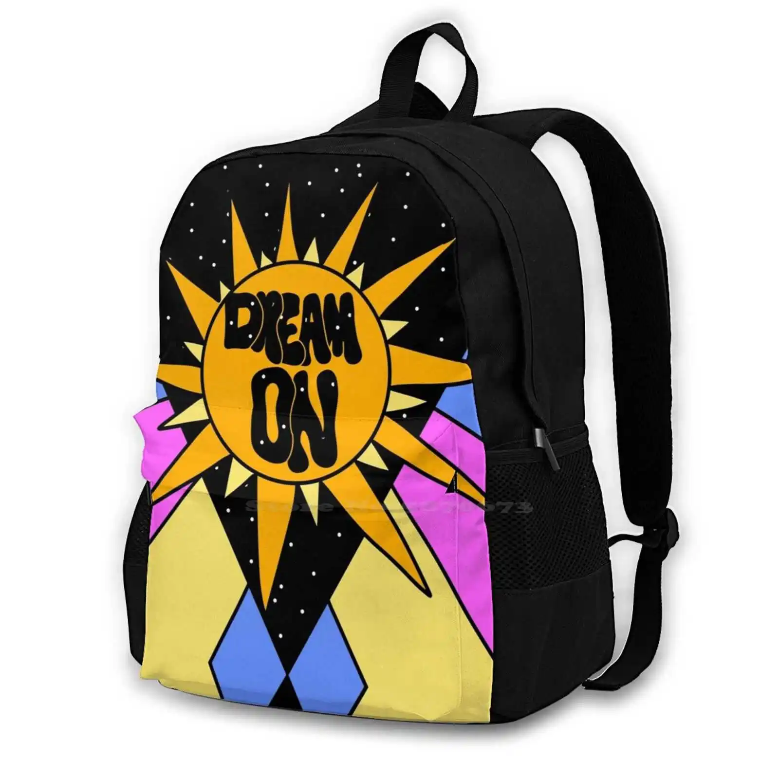 

Dream On (Color) Backpacks For Men Women Teenagers Girls Bags Dream On Positivity Positive Vibes Vibe 70S 1970S Bands Songs