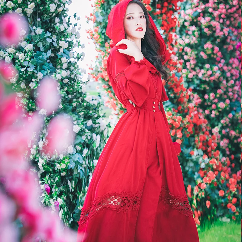 

YAMDI 2020 elegant party boho spring summer dress female solid red vintage runway long sleeve luxury a-line dresses women vestid