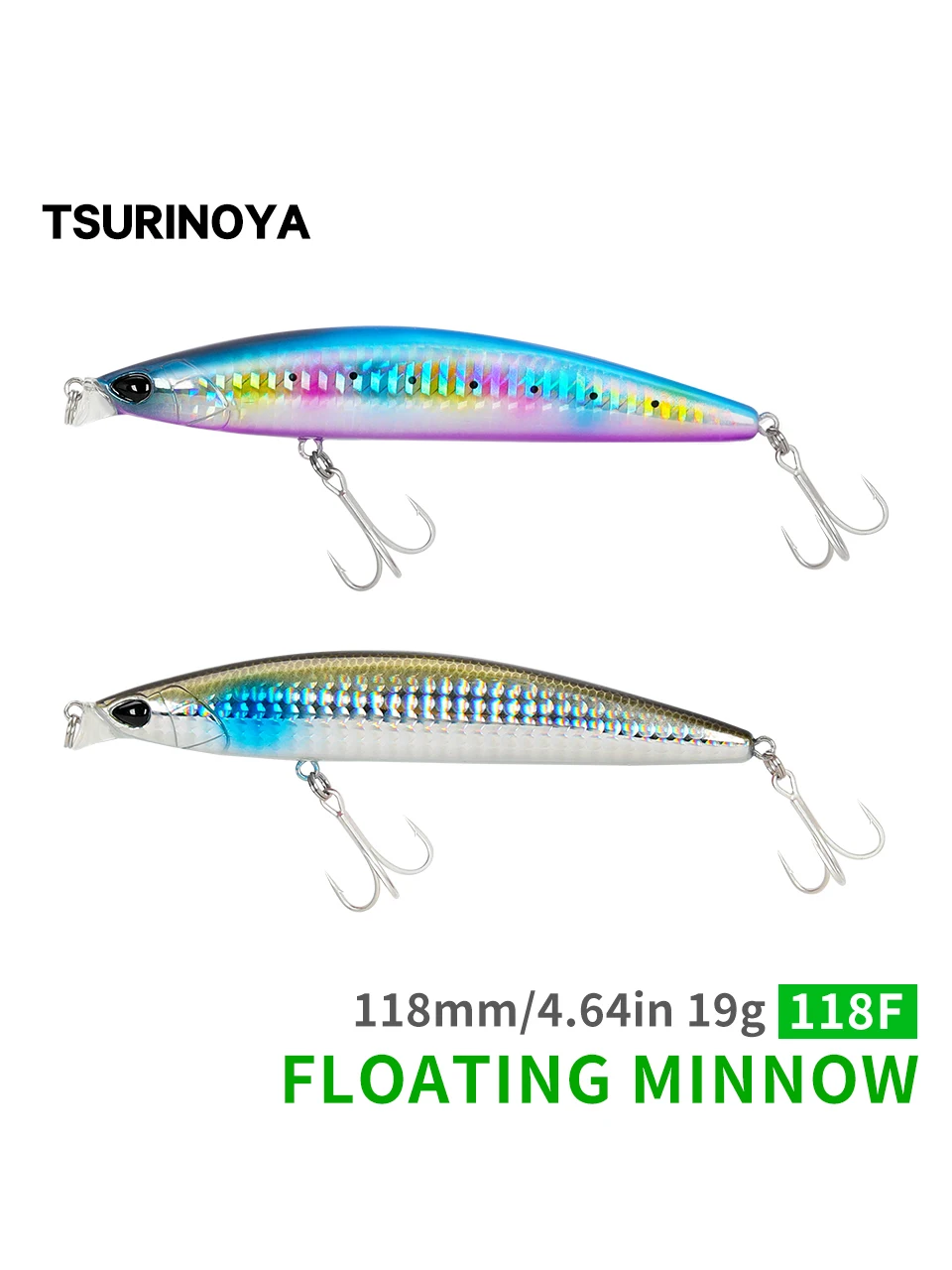 

New Arrival TSURINOYA 118F DW95 Floating Minnow 118mm 19g Seabass Jerkbait Long Casting Saltwater Hard Bait Wobbler Lure Baits