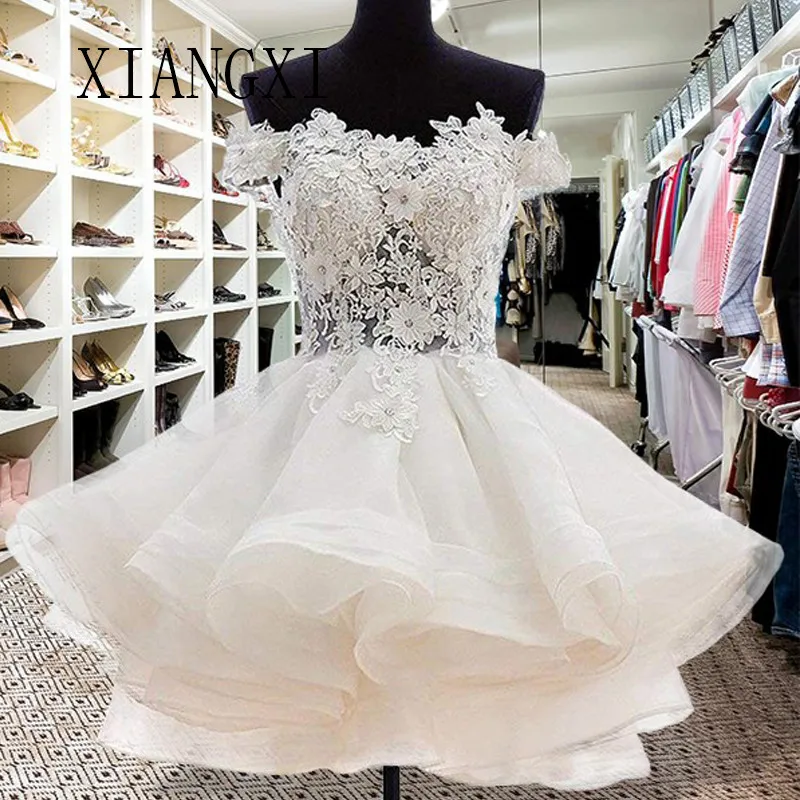 

Кружевное короткое платье XIANGXI, темно-красное, с открытыми плечами, с аппликацией, платье для возвращения домой