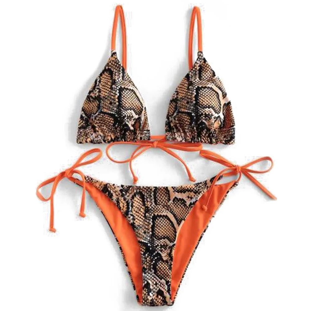 

Women Sexy Leopard Bikini Snake Print Bathing Suit Shoulder strap Top High Cut Swimsuit Brazilian Swimwear Female Summer