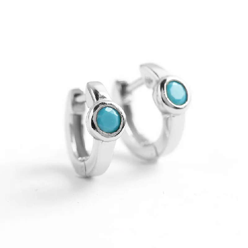 

ElfoPlataSi 925 Sterling Silver Minimalist Geometric Blue Zircon Mini Hoop Earrings For Women Party S925 Earring Jewelry DA994