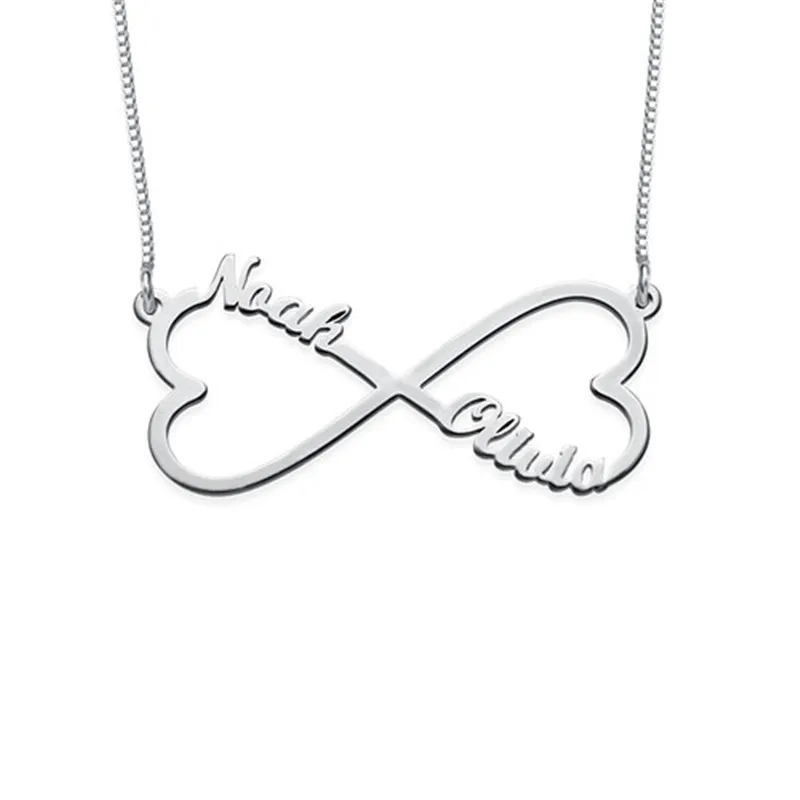 

AIYANISHI 925 Silver Personalized Name Necklaces Heart Shape 2 Names Infinite Necklace Customized Name Jewelry Women Necklaces