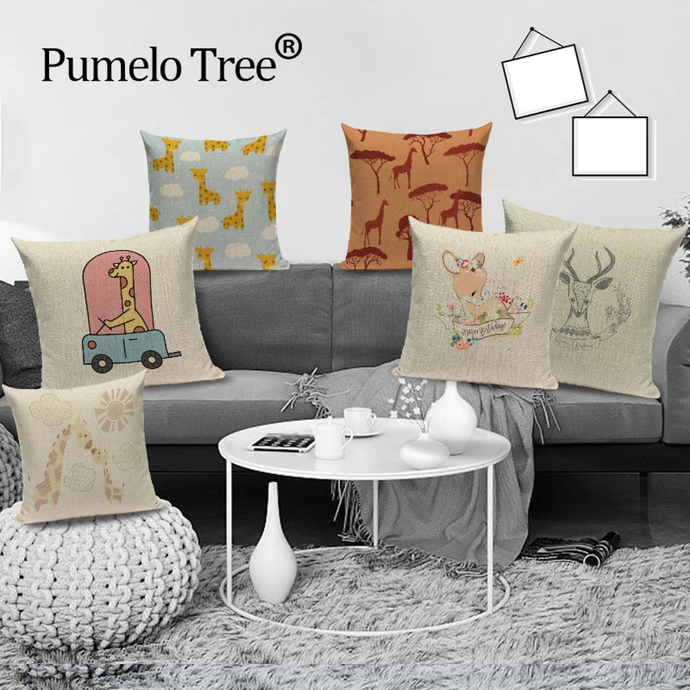 Мультяшная Подушка Жираф чехол милый олень украшение для дома льняные Чехлы