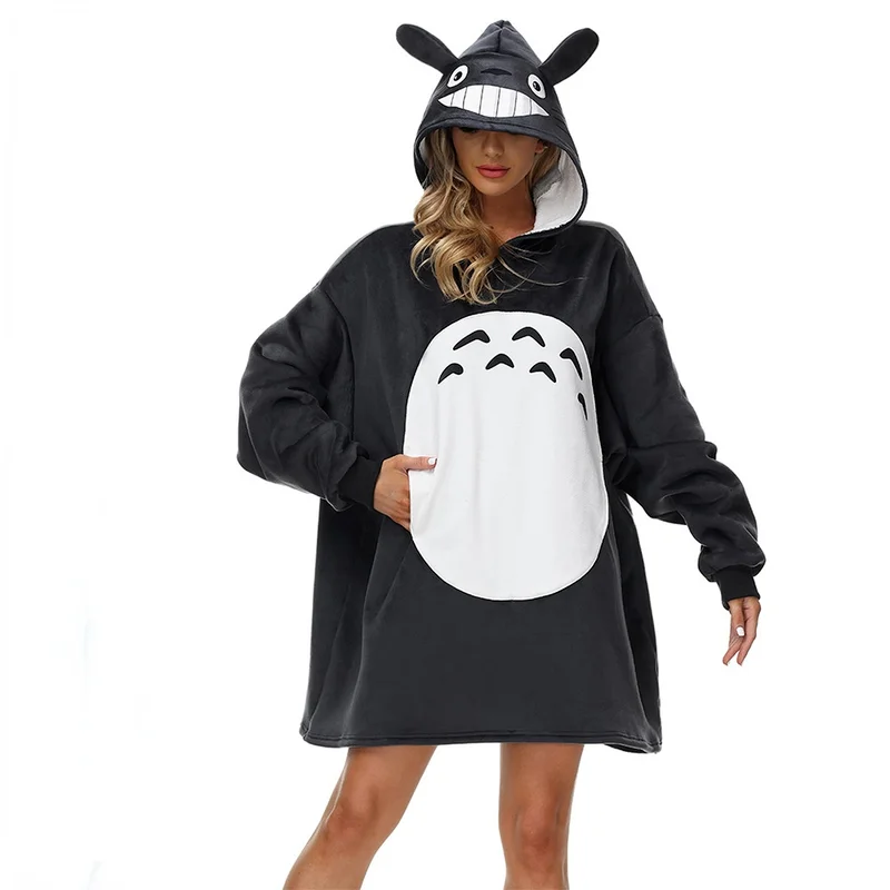 

Новинка, одеяла с капюшоном с 3D котом, серая толстовка с мультяшным рисунком для женщин, зимнее теплое Фланелевое роскошное переносное одея...