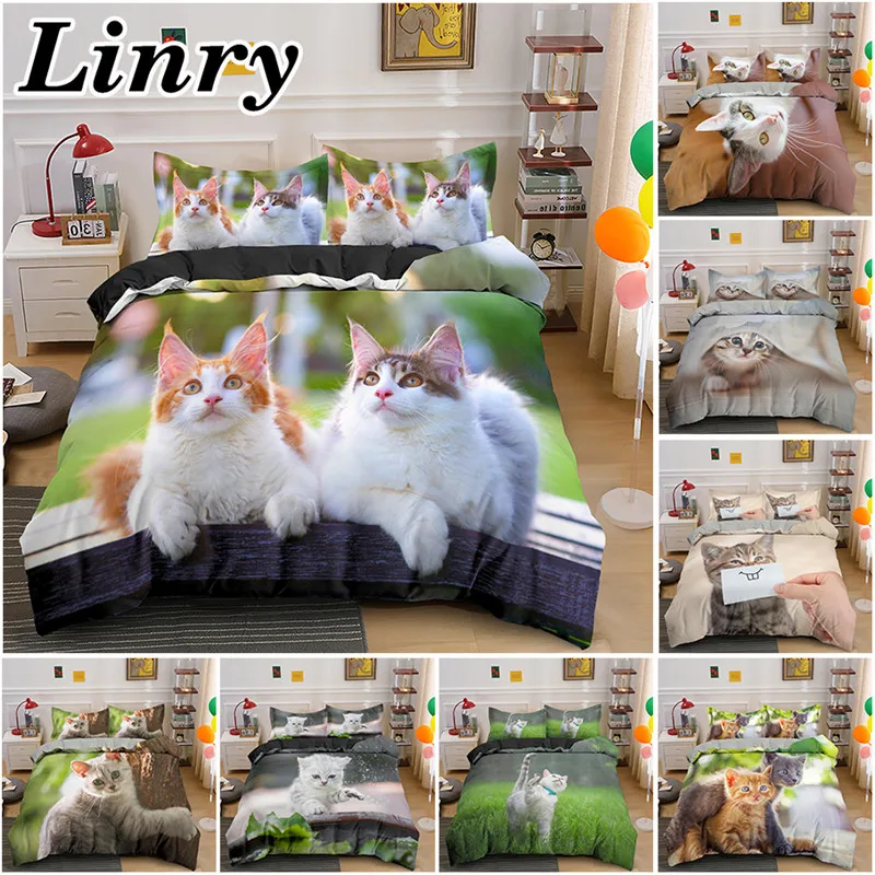 

Pet Animal Bedding Set Cute Cat Bedding For Kids Quilt Cover Pillowcase Comfortable Bed Linen Good For Sleeping Bedroom Decor