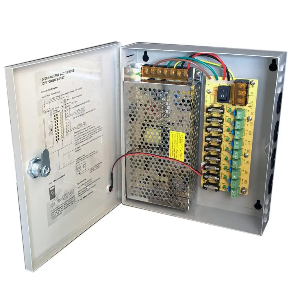 9CH AC100-240V к DC12V 5A 10A 15A блок питания адаптер трансформатор для видеонаблюдения камера Светодиодная лента светильник - Цвет: 12V 10A 9CH