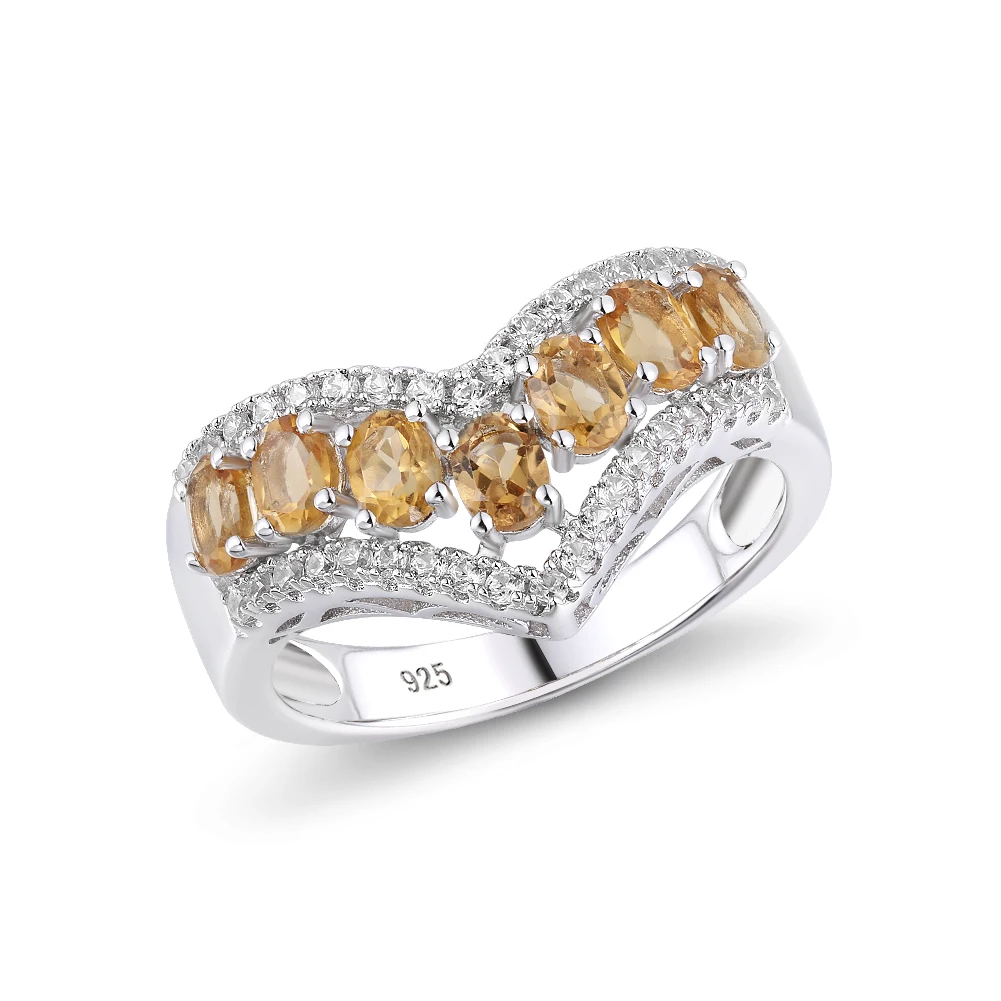 

GZ ZONGFA high quality Fashion Silver Fine Jewelry Ring 925 Sterling Silver Ring Natural Citrine Engagement Ring for Women