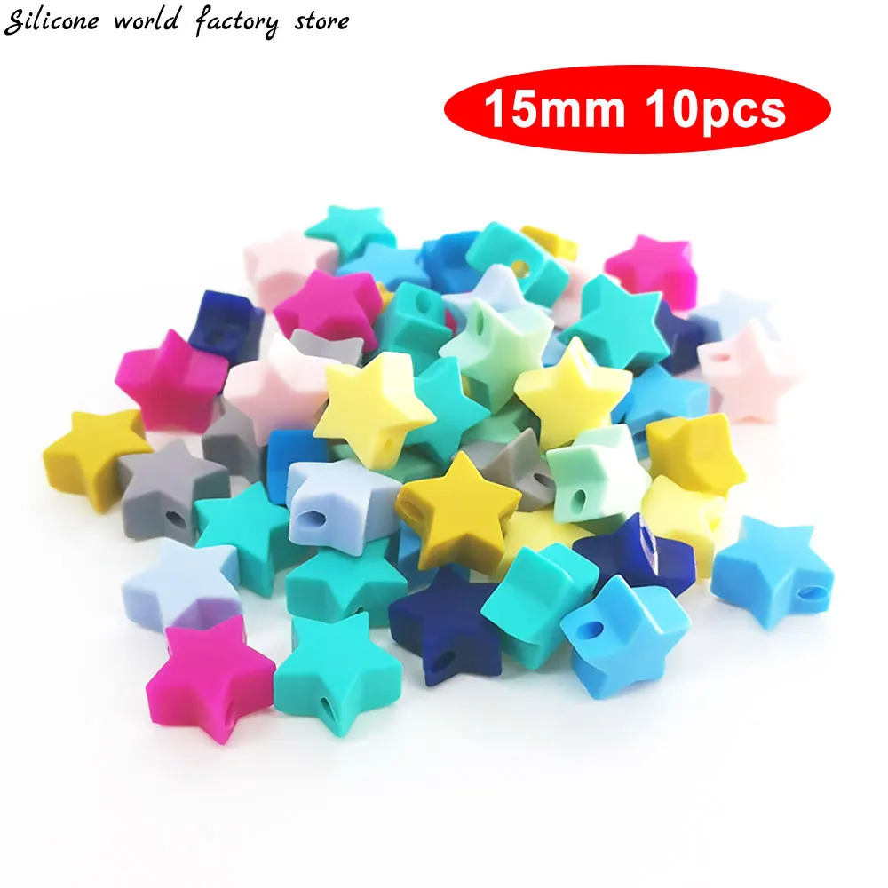 

Silicone World 15mm 10pcs Star Silicone Teething Beads Five-pointed Star Beads DIY Food Grade Silicon Beads Bracelet Beads