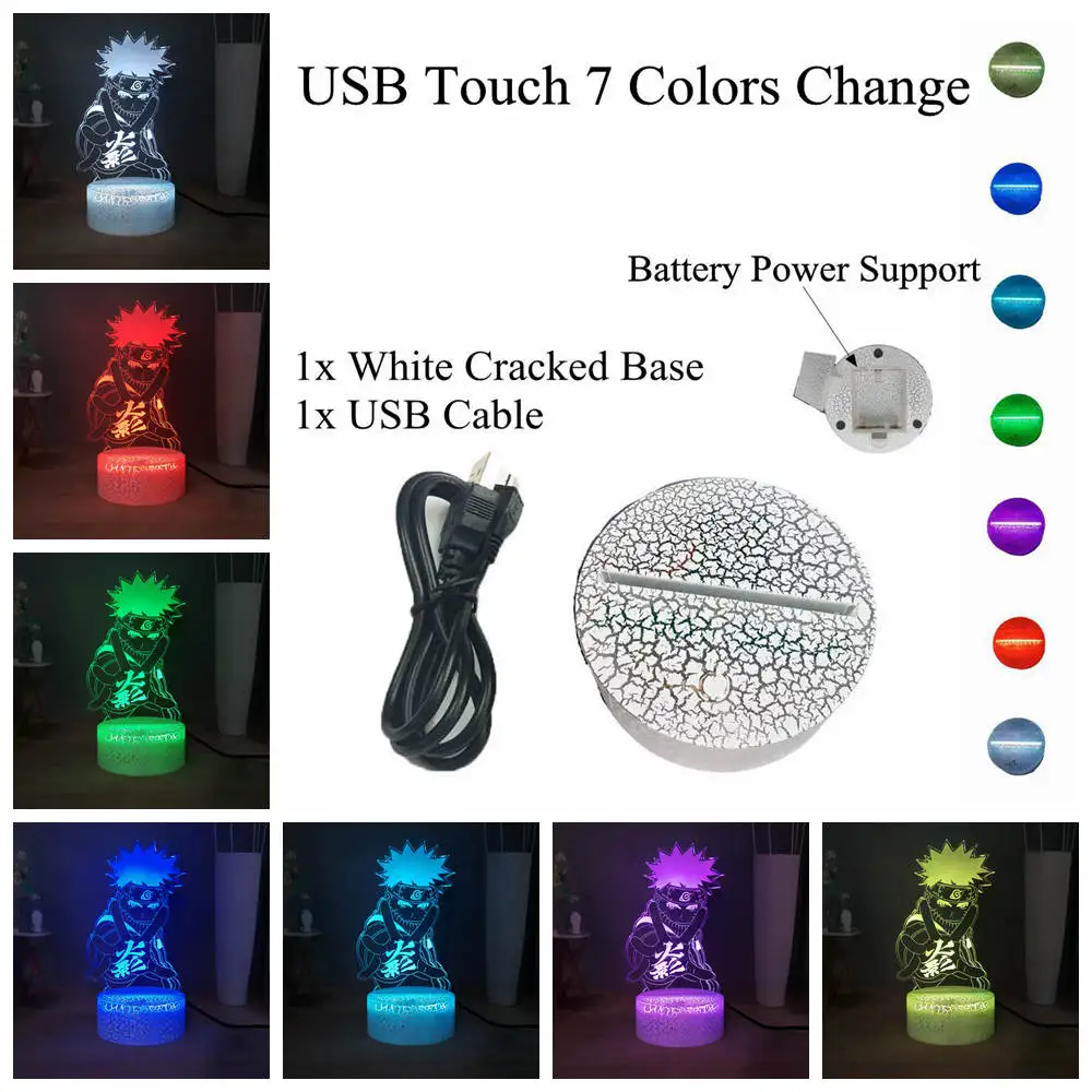 W-USB Touch 7 colors Наруто USB переключатель прикроватная лампа RGB 7 красочная сменная настольная лампа Uzumaki Наруто светодиодный светильник для сна для ребенка огонь нация подарок ребенку - Испускаемый цвет: W-USB Touch 7 colors