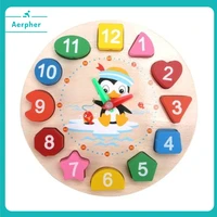 montesory toys cartoon animal educational wooden beaded geometry digital clock puzzles gadgets matching clock toy for children
