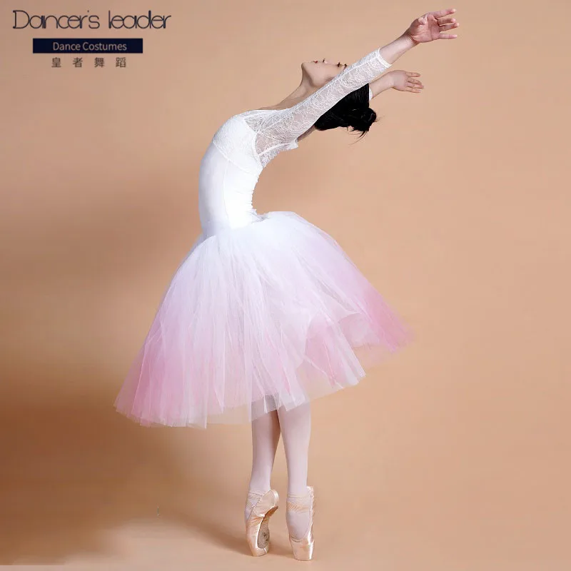 

Fairy White Lace Leotards For Women Ballet Dance Costume Long Sleeves Bodysuit Ballet Practice Clothes Tutu Dress Adult