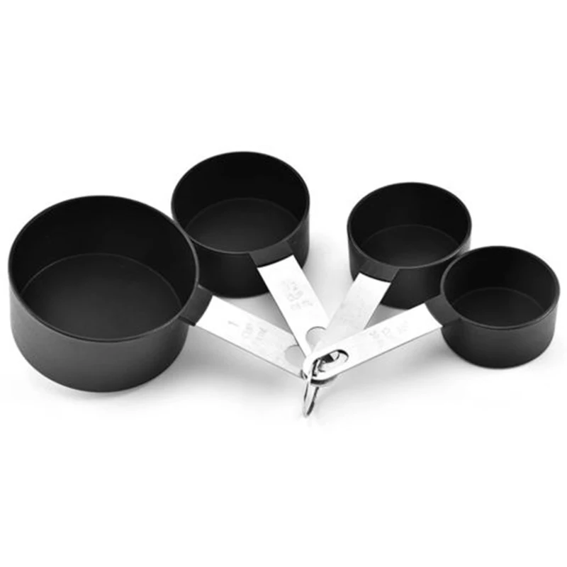 

Set Measuring Cups Kitchen Baking Gadget Home Coffee Silicone Parts Supply Black Stainless Steel Spoons