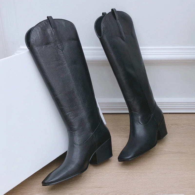 

2021 Autumn Winter New Top Selling Small Square Head Thick Heel Martin Boots Fashion Genuine Leather Women's Thigh High Boots