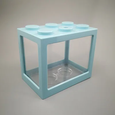 light blue 9 цветов, мини-аквариум Betta, креативный строительный блок для аквариума, домашний офис, украшение чайного стола, коробка для кормления - Цвет: light blue