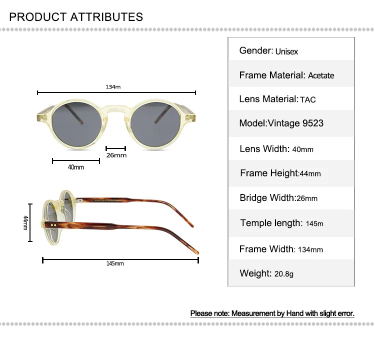 

Vintage Round Sunglasses Women Full Rim Acetate Polarized Frame Brand Designer Goggle UV400 Retro Driving Sun Glasses Men