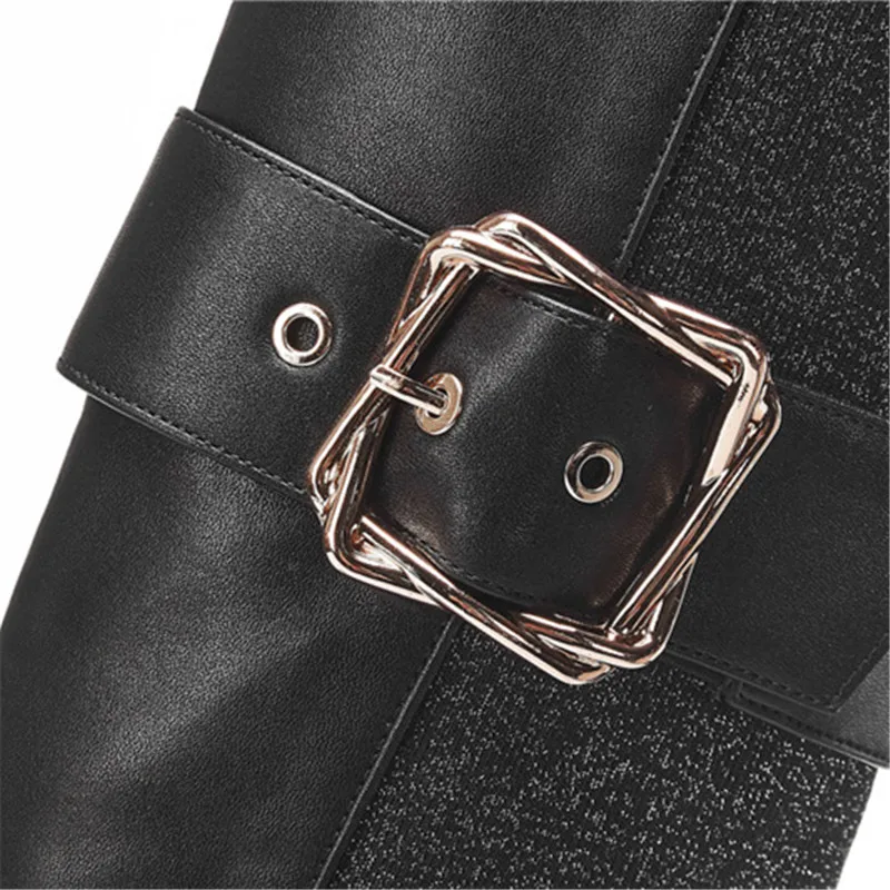 Женские Стрейчевые сапоги MORAZORA черные из натуральной кожи на молнии с пряжкой