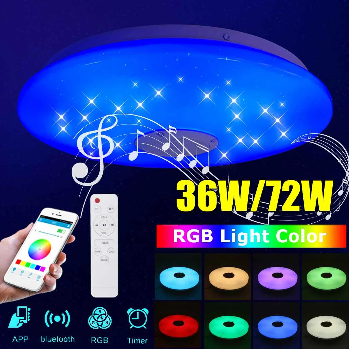 

Современный потолочный светодиодный RGB светильник, лампа для дома, музыкальсветильник ильник с дистанционным управлением, 72 Вт, 40 см, лампа ...