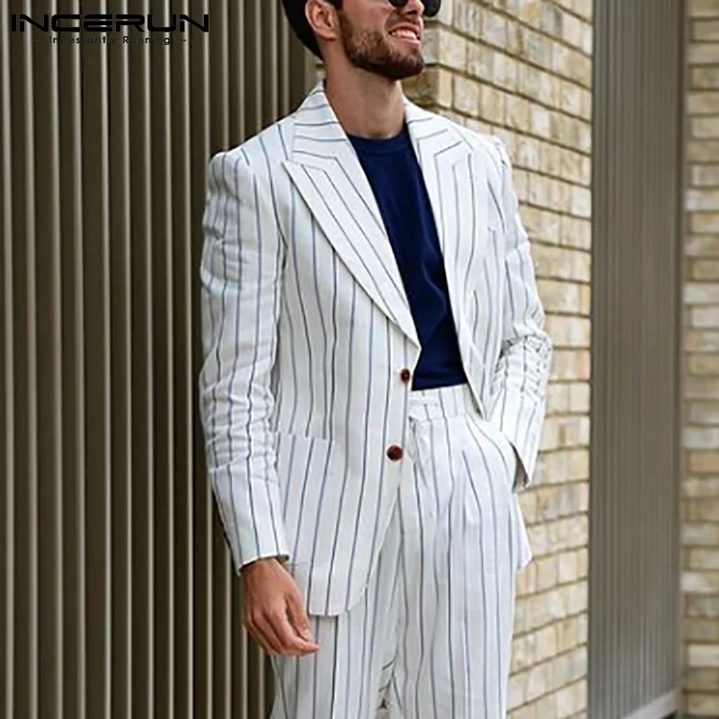 

INCERUN Stylish New Men's Party Nightclub Blouse Casual Streetwear Fashionable Striped Loose Comfortable Shirts S-5XL Tops 2022