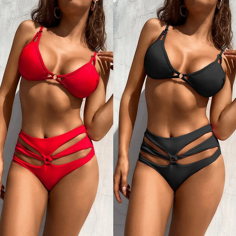 

2021 Sexy Women High Waist Bikini Swimsuit Swimwear Female Bandeau Thong Brazilian Biquini Bikini Set Bathing Beach Suit Bather