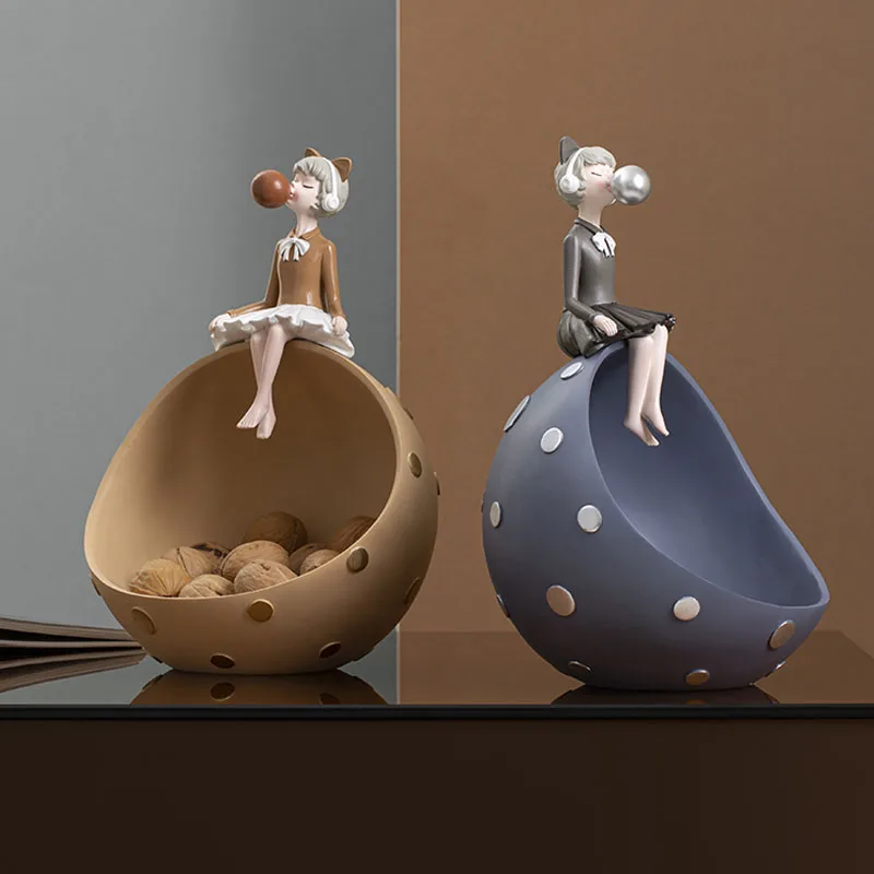 

New Year Gift Resin Bubble Girll Figurine Ornaments Living Room TV Cabinet Storage Box Furnishings Wedding Gift Decorative Craft