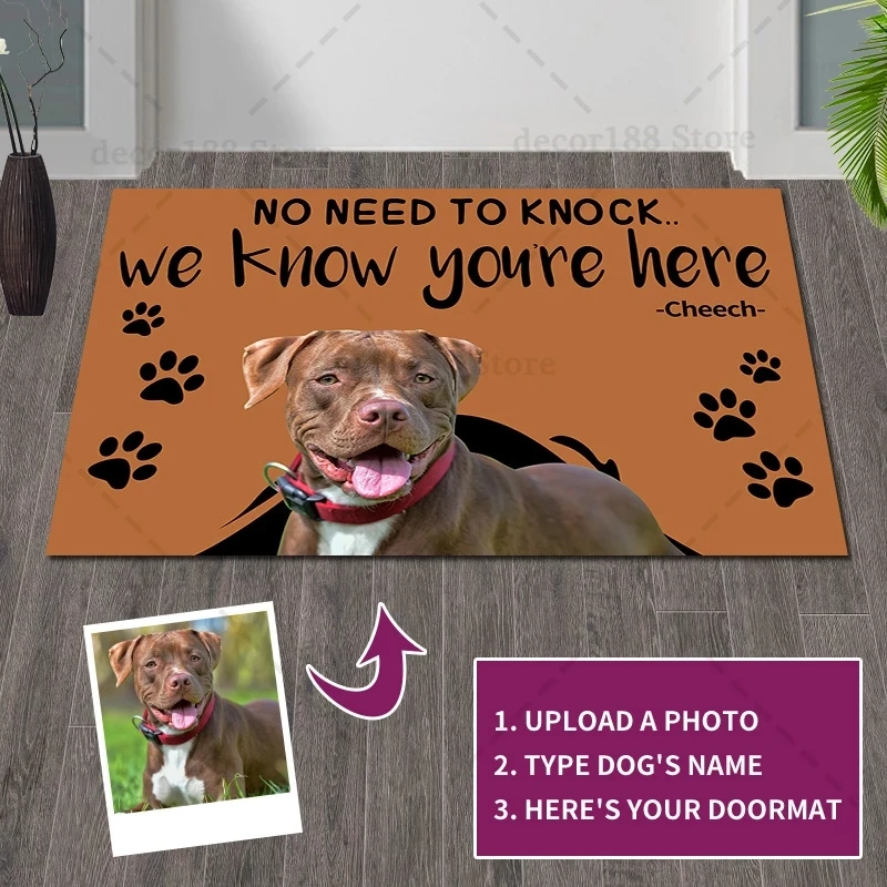 

Custom Doormat Best GiftsText Name Personal Pet Dog Cat Photo No Need to Knock We Know You Are Here Door carpet Mat Kitchen Rug