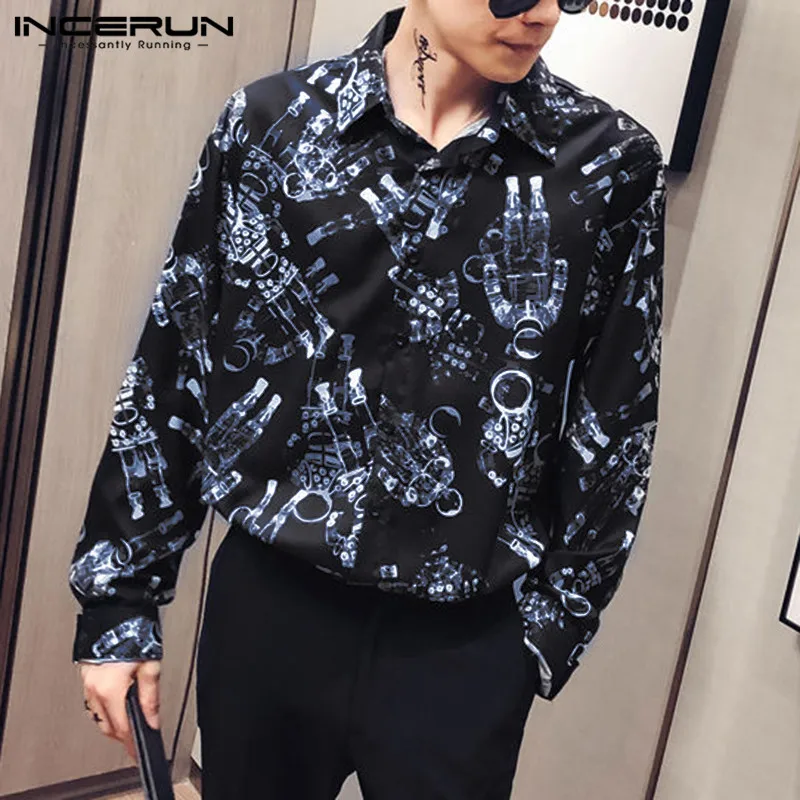 

INCERUN Fashion Printed Men Shirt Casual Long Sleeve 2021 Button Loose Blouse Lapel Funny Streetwear Shirts Men Camisa Masculina