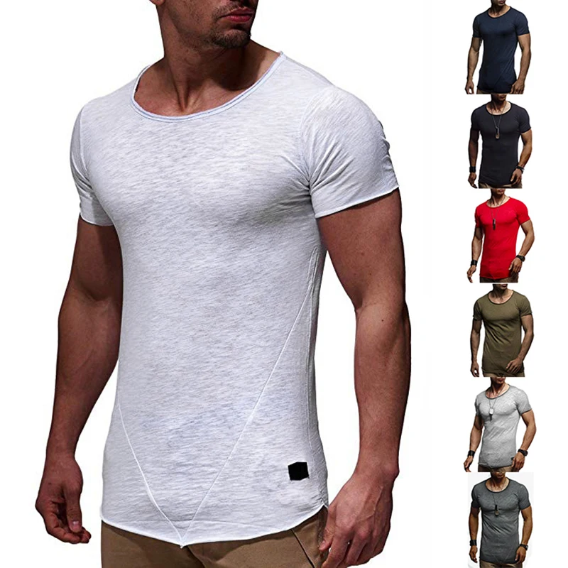 Мужская Повседневная футболка с коротким рукавом Однотонная круглым