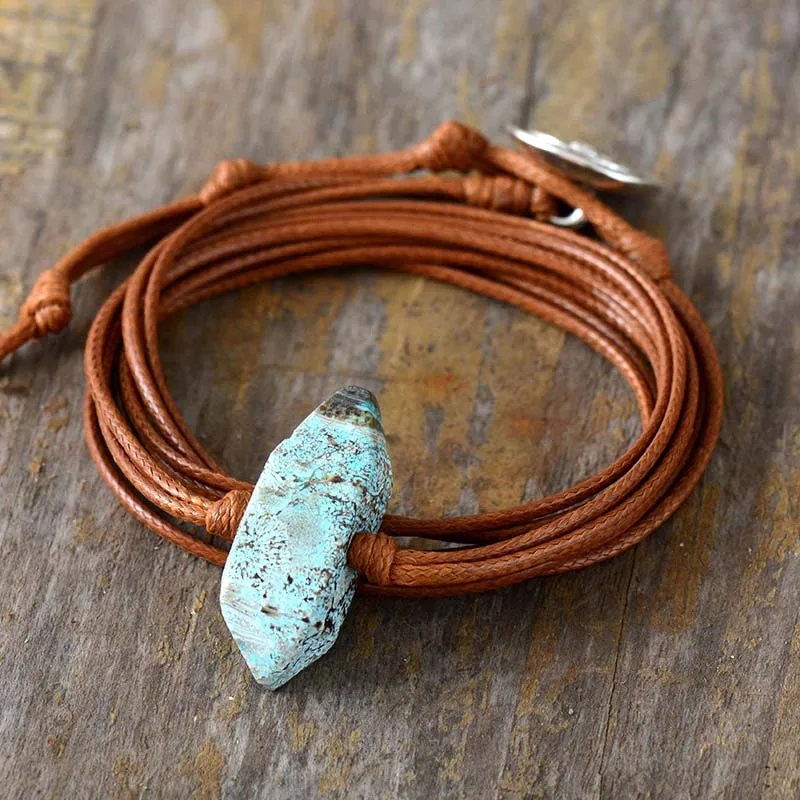 Браслет веревочный с шестигранными натуральными камнями длинный браслет дружбы