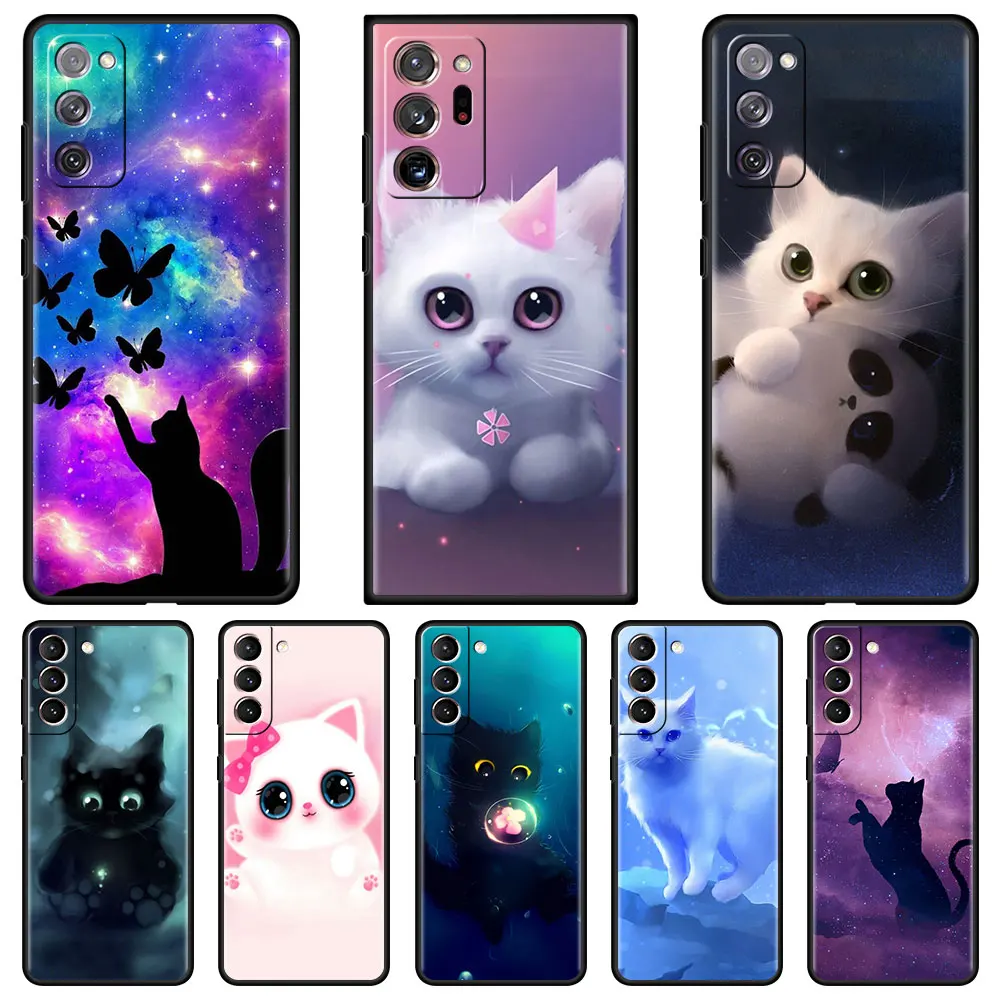

Cute Animal Cat Fitted Capa for Samsung S21 S20 FE Soft Phone Case For Galaxy S10 S9 S8 Plus S10e S7 Edge Tpu Cover