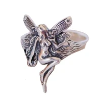 new retro fashion silver plated angel wings ring ladies gothic punk party anniversary ring adult ladies jewelry creative ring