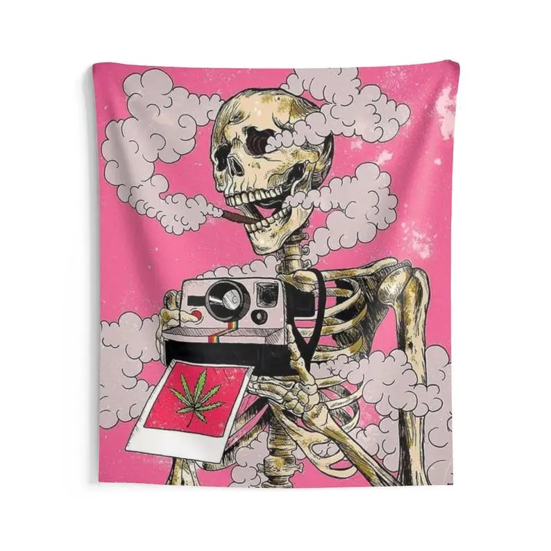 

Skeleton Hippie Tapestry, Skull Wall Art Music Festival Flag