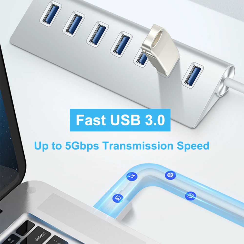 

Высокоскоростной концентратор USB 3,0 с 7 портами, 5 Гбит/с, разветвитель карт, док-станция из алюминиевого сплава для ПК, ноутбука, компьютера