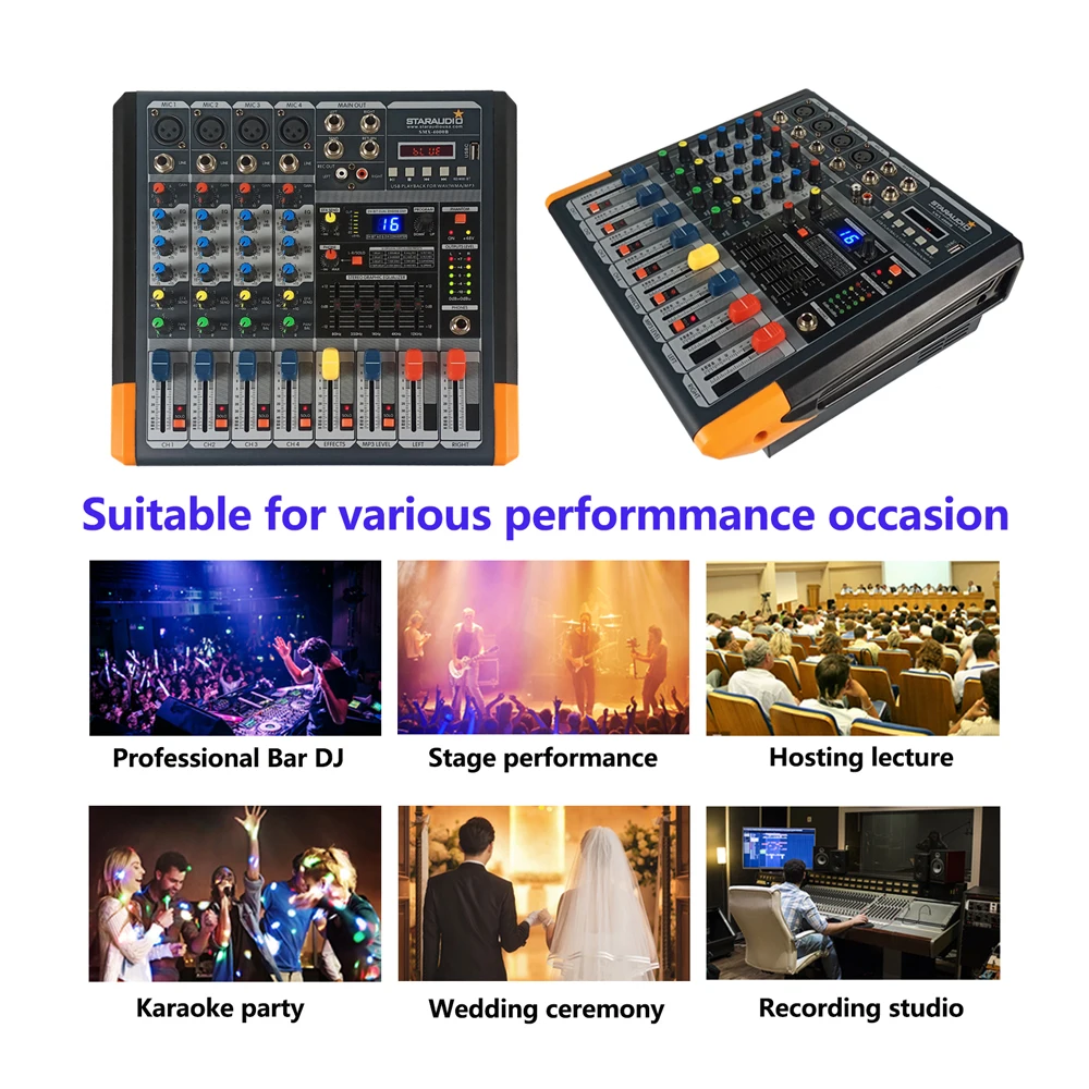 Профессиональный усилитель STARAUDIO 4 канала 2000 Вт микшер с MP3 Bluetooth USB 16 эффектов