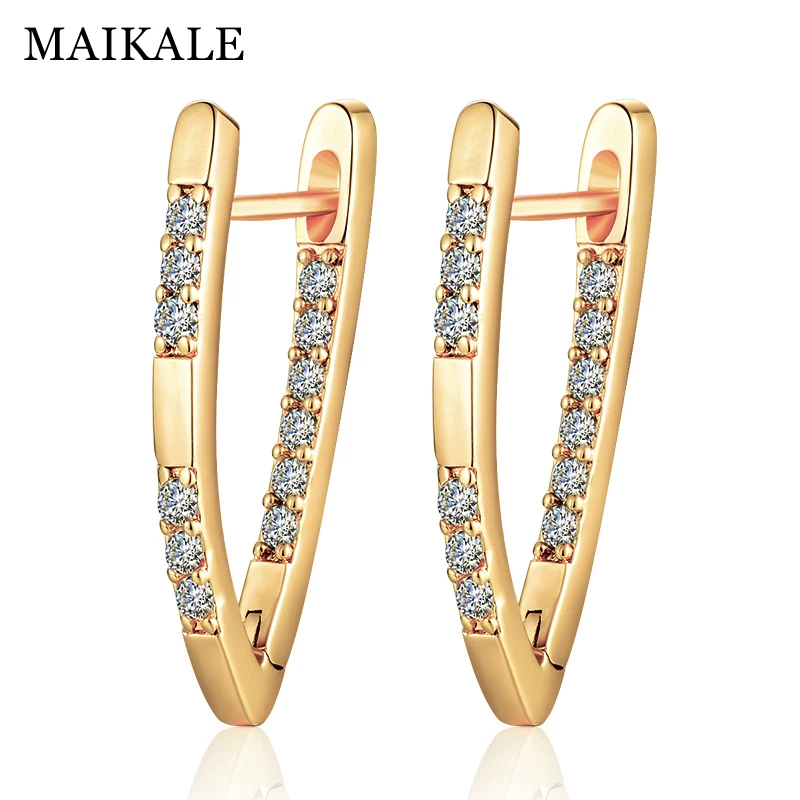 MAIKALE простые серьги-гвоздики v-образной формы с вымощенным кубическим цирконием Серебристые золотистые серьги с цирконами для женщин новые модные ювелирные изделия очаровательные подарки
