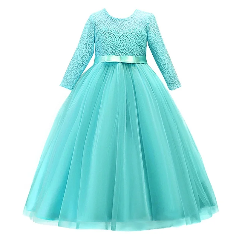 light green Модное Новое Детское платье для девочек, 3/4 рукав, высокая талия, зеленое кружевное Тюлевое платье с v-образным вырезом на спине элегантное праздничное платье принцессы для девочек на день рождения - Цвет: light green