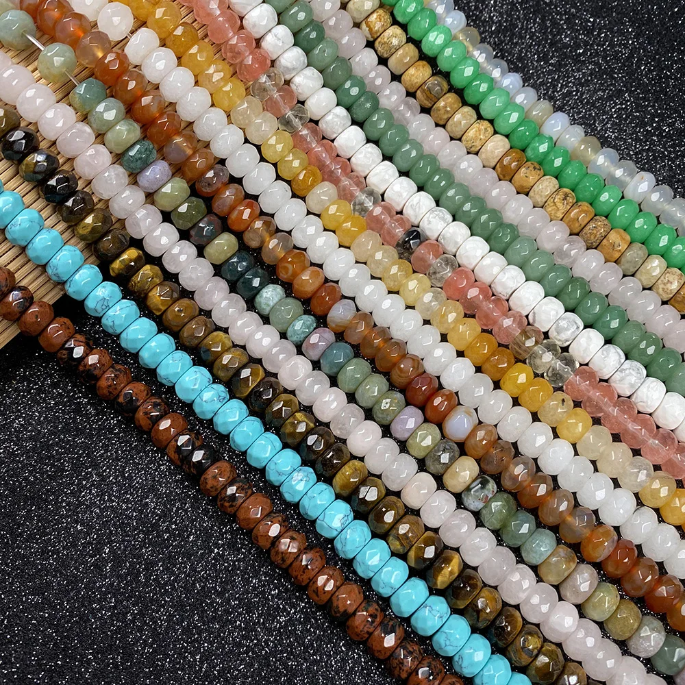 80Pcs Natural Abacus Faceted Semi-Precious Stone Beads Making for Jewelry DIY Bracelet Necklace Accessories Size5x8mm length40cm