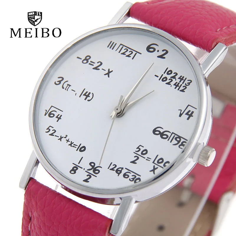 

MEIBO Fashion Mathematical formula Leather Watch Women Personalized Watches Casual Men's Watch student Wrist watches clock