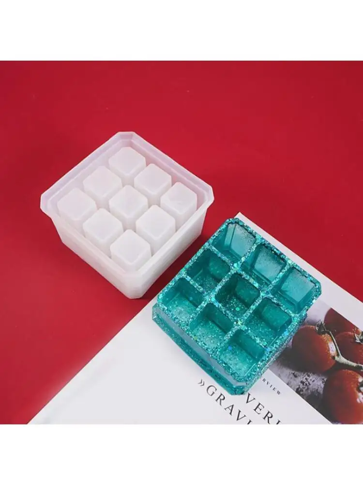 

2Pcs/Set Crystal Epoxy Resin Mold Round 9-Slot Jewelry Box Lipstick Storage Case Casting Silicone Mould DIY Crafts Making Tool