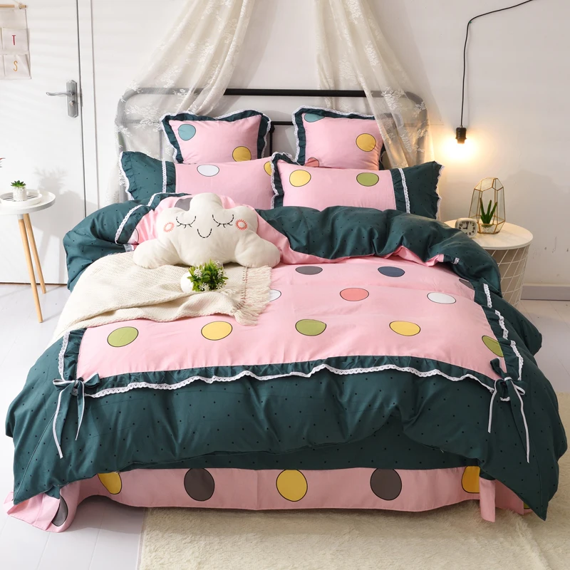 

Cotton Bedding Four-piece Grinding Wool Butterfly Knot Lotus Leaf Bed Sheet Quilt Cover Soft Bedding Bag Four Seasons Universal