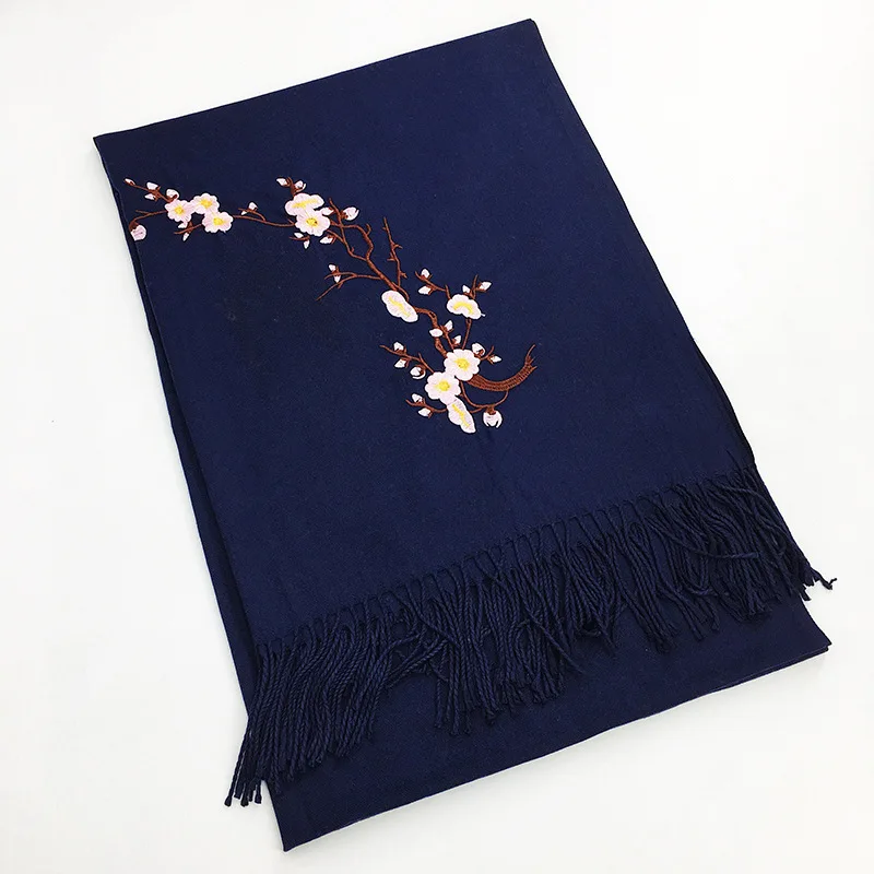 

Осень-зима 2020, Женский кашемировый шарф в этническом стиле с вышивкой и цветком сливы, Женская плотная теплая шаль, плащ