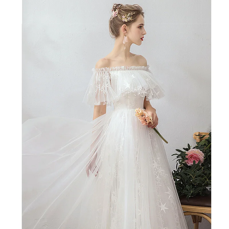 

A-Line Evening Gowns K390 Off The Shoulder Formal Long Vestidos Short Sleeve Women Party Dresses Boat Neck Robe De Soiree