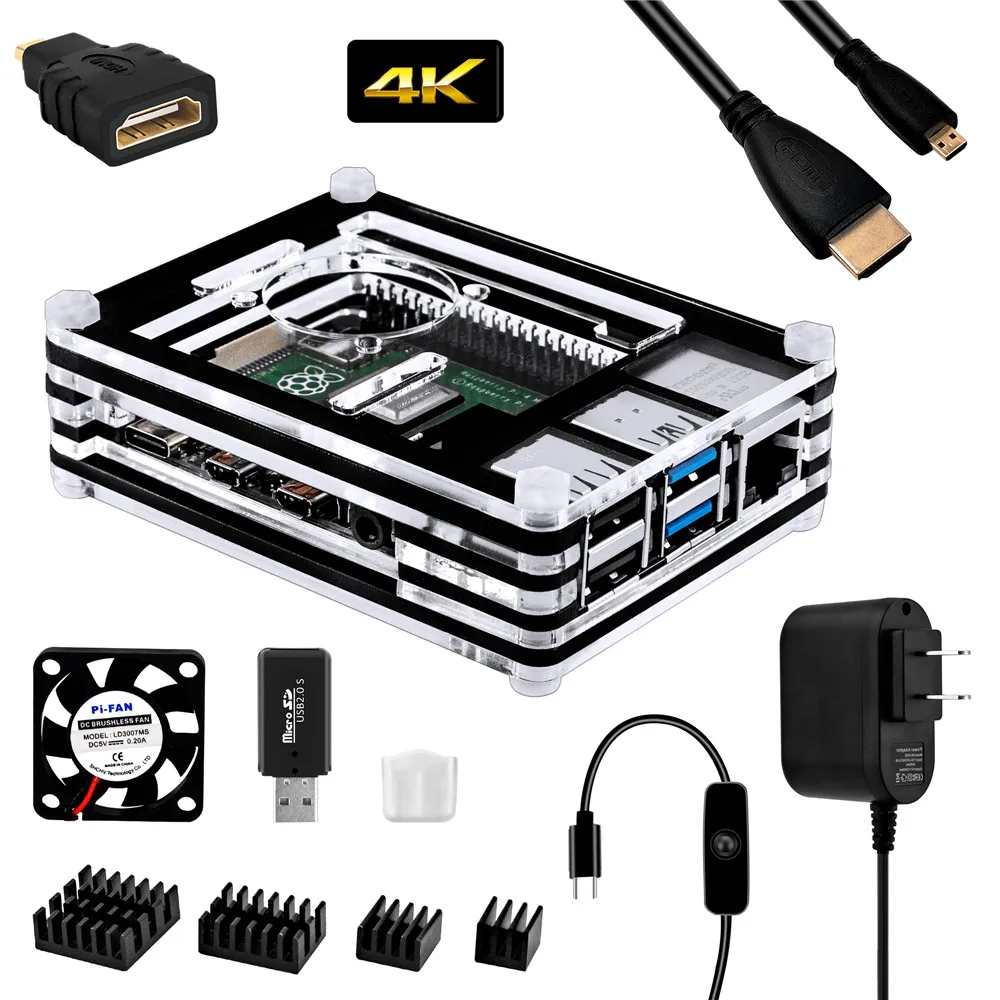 Набор 9 Слои акриловый чехол для Raspberry Pi 4 прозрачный в форме раковины с