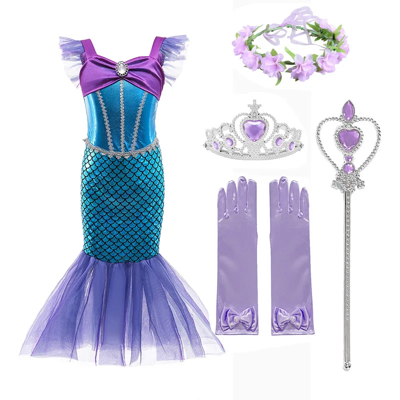 

Girl Princess Little Mermaid Ariel Dress Kids Halloween Fancy Costume Children Carnival Birthday Party Clothes Summer Dress Up