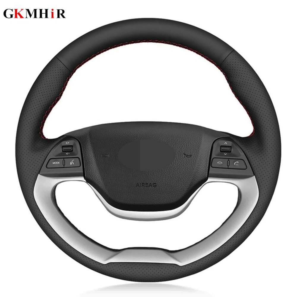 DIY сшитый вручную нескользящий черный чехол рулевого колеса автомобиля из