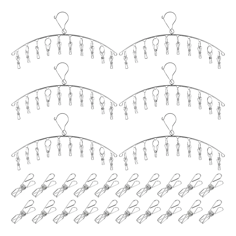 

6 Pack Drying Hanger,Stainless Steel Laundry Drying Racks With 10 Clips And 20 Replacement, Windproof Clothes Hanger